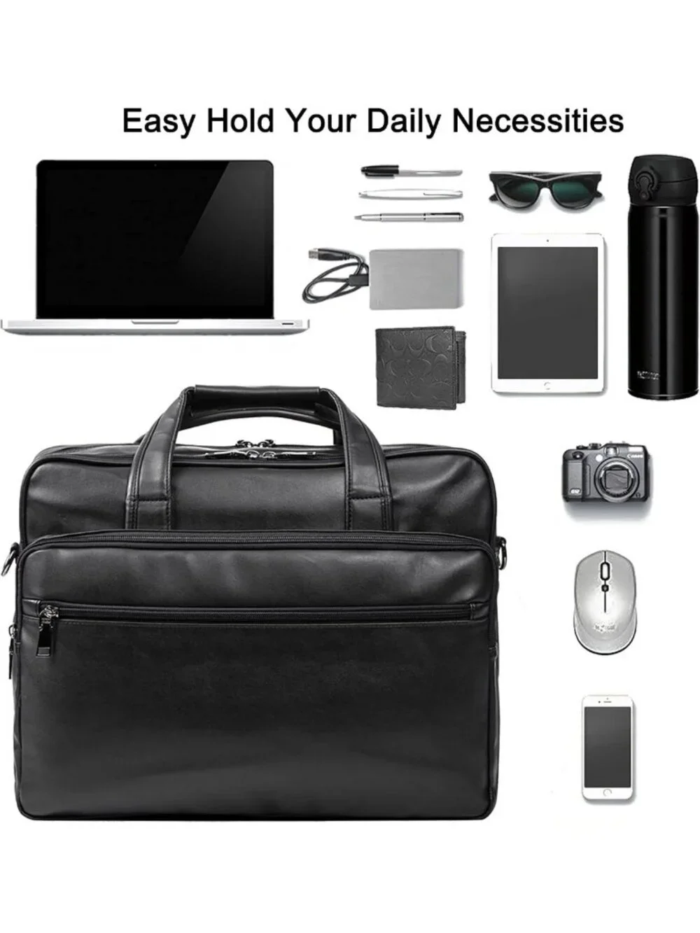 Stylish Leather Laptop Messenger Bag for Men - 15.6